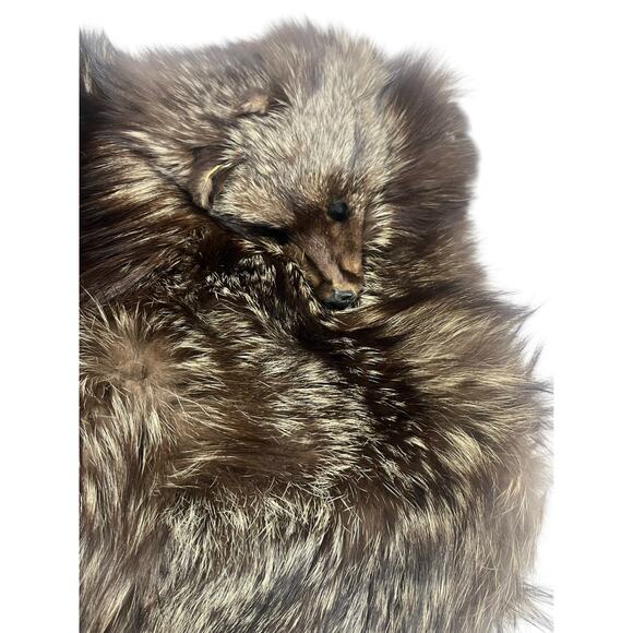 1940's-1950's Vintage Double Brown Silver Fox Hand Muff Bag Fur - Picture 2 of 12